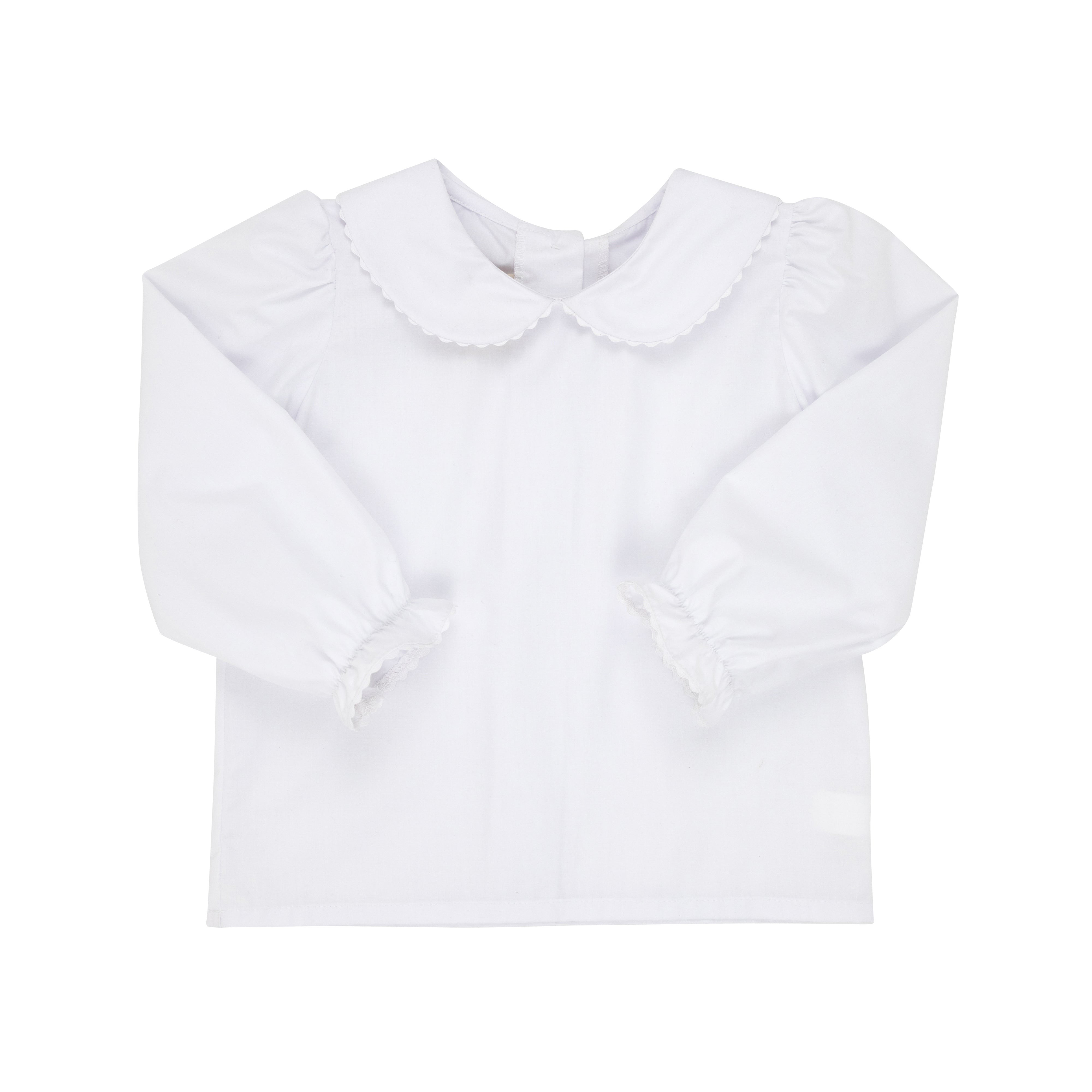 Maude's Peter Pan Collar Shirt & Onesie (Long Sleeve Woven) - Worth Avenue White with Ric Rac | The Beaufort Bonnet Company