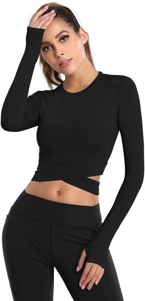 DREAM SLIM Short Sleeve Crop Tops for Women Tummy Cross Fitted Yoga Running Shirts Gym Workout Cr... | Amazon (US)