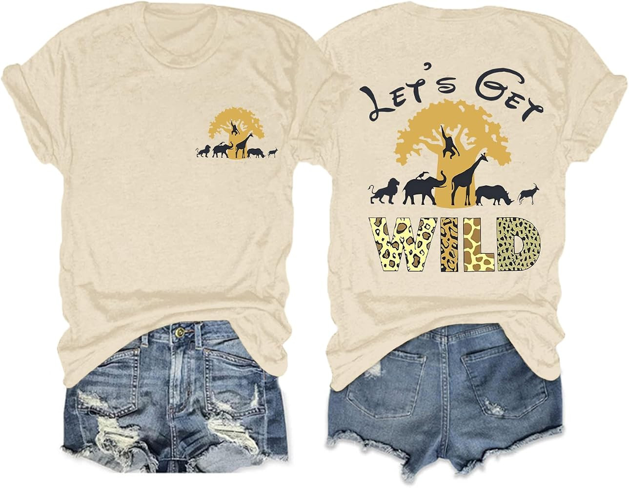 Migxsaf Animal Kingdom Shirt Zoo Shirts for Women Lets Get Wild Safari Vintage Graphic Tees Cute Vacation Tops(Apricot,L) at Amazon Women\u2019s Clothing store | Amazon (US)