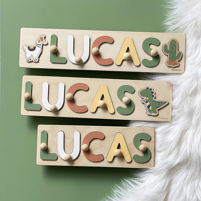 Custom Name Puzzle by BusyPuzzle Christmas Gift For Kids Name Puzzle With Pegs Montessori Toys Wo... | Amazon (US)