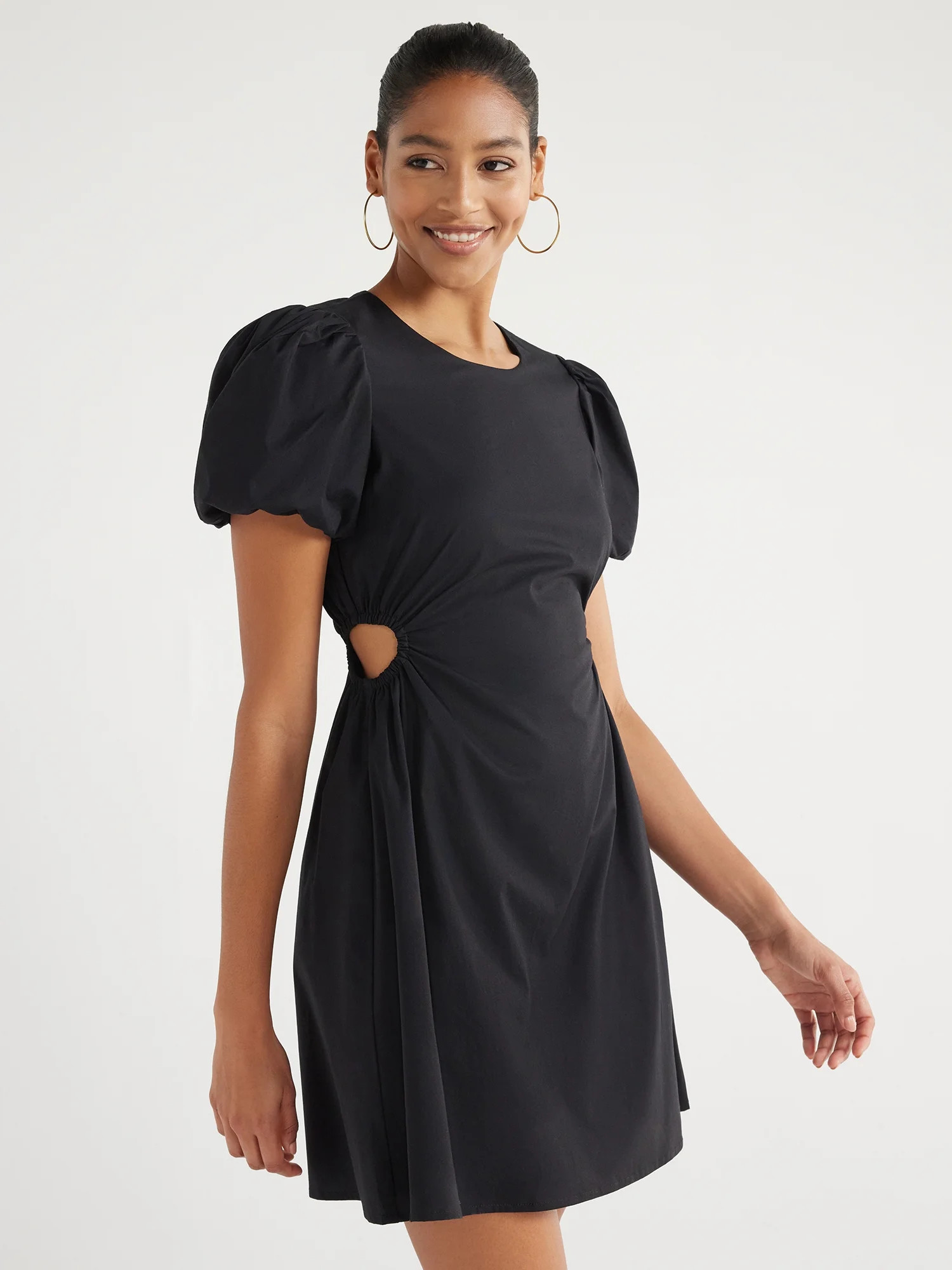 Scoop Women’s Cutout Poplin Dress with Puff Sleeves, Sizes XS-XXL | Walmart (US)