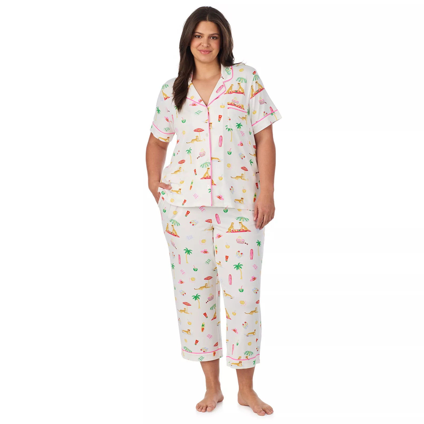 Plus Size Beauty Sleep Social Cozy Short Sleeve Pajama Top & Pajama Pants Set | Kohl's