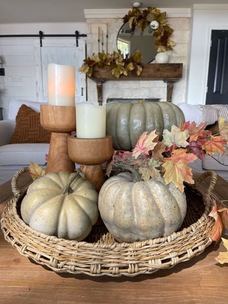 Fall centerpiece inspiration pumpkins, candles , fall leaves, fall decor 

#LTKhome #LTKSeasonal #LTKstyletip