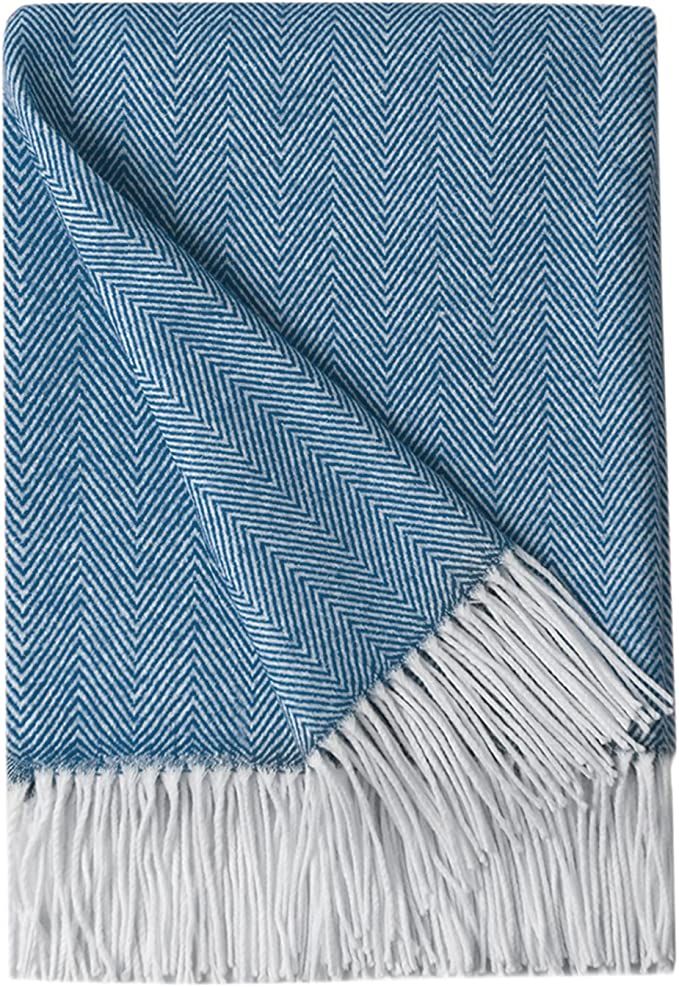 BOURINA Decorative Herringbone Faux Cashmere Fringe Throw Blanket Lightweight Soft Cozy for Bed o... | Amazon (US)