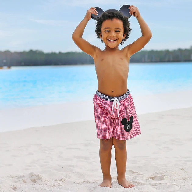 Mouse Ears Red Seersucker Swim Trunks | Classic Whimsy