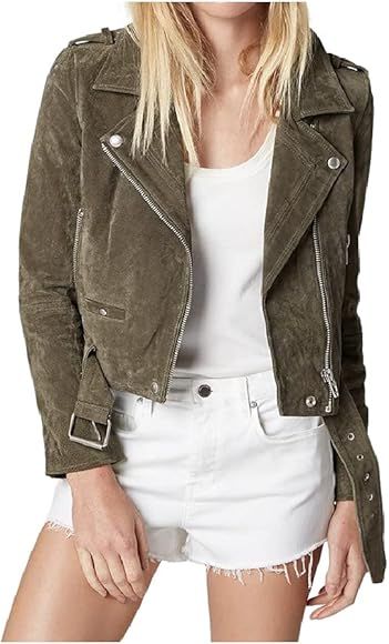 [BLANKNYC] Women's Luxury Clothing Cropped Suede Leather Motorcycle Jackets, Comfortable & Stylish C | Amazon (UK)