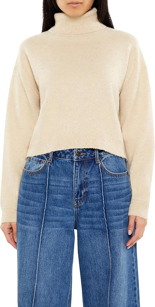 Forever 21 Women's Glitter Knit Turtleneck Sweater Beige Large at Amazon Women’s Clothing store | Amazon (US)