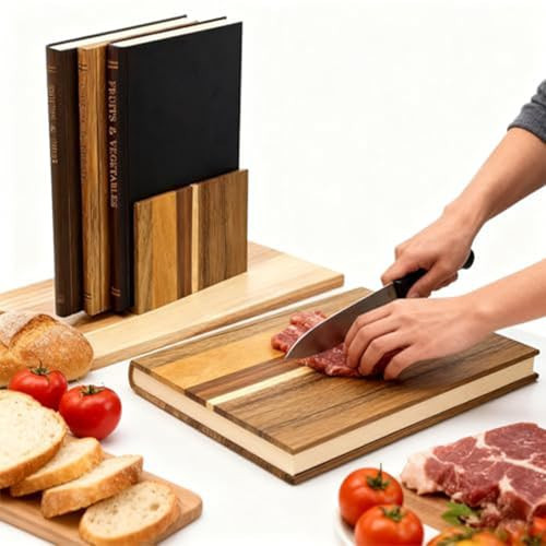 Cutting Board That Looks like Books, Set of 3 Solid Wood Book Shaped Cutting Board Library with Wooden Stand, Wood Decorative Cutting Boards for Kitchen,Library Style Boards for Kitchen Gift (1PC) | Amazon (US)