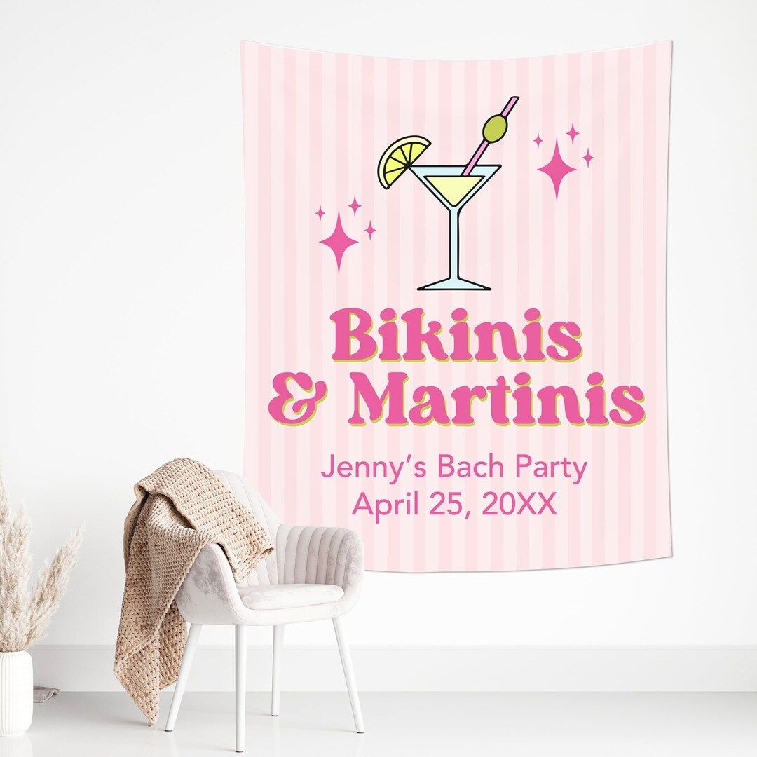 Bikinis and Martinis Personalized Backdrop, Bikinis and Martinis Bachelorette Party Banner Backdr... | Etsy (US)
