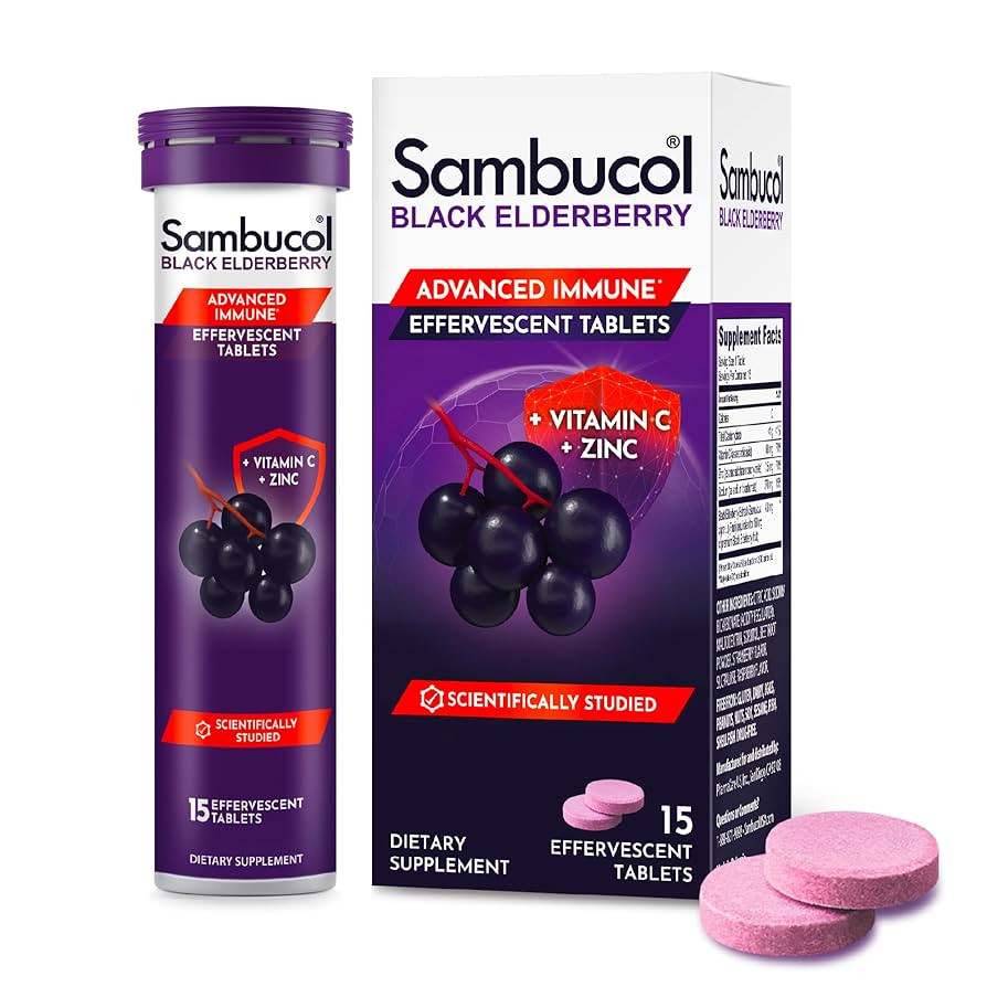 Sambucol Black Elderberry Effervescent Tablets - Elderberry with Zinc and Vitamin C for Adults, E... | Amazon (US)