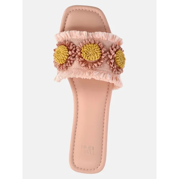 Time and Tru Women's Faux Raffia Daisy Slide Sandals | Walmart (US)