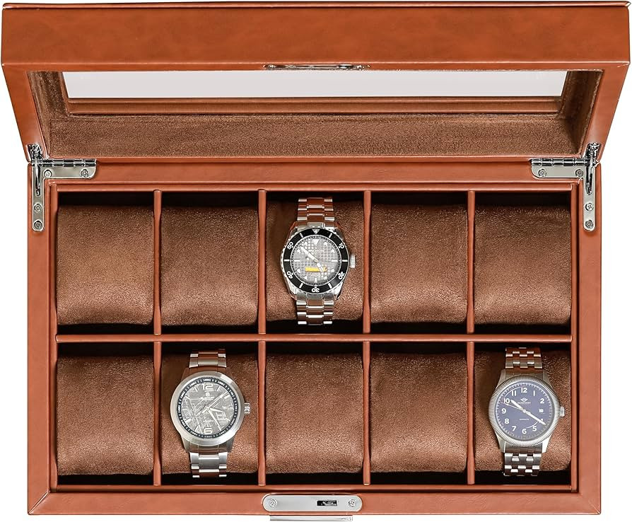ROTHWELL 10 Slot Leather Watch Box - Luxury Watch Case Display Jewelry Organizer - Locking Watch ... | Amazon (US)