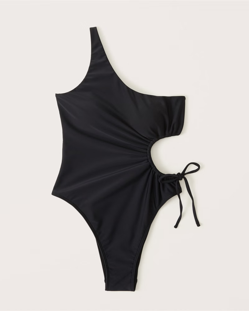 Abercrombie & Fitch Women's Asymmetrical One-Shoulder Cutout One-Piece Swimsuit in Black - Size XL | Abercrombie & Fitch (US)