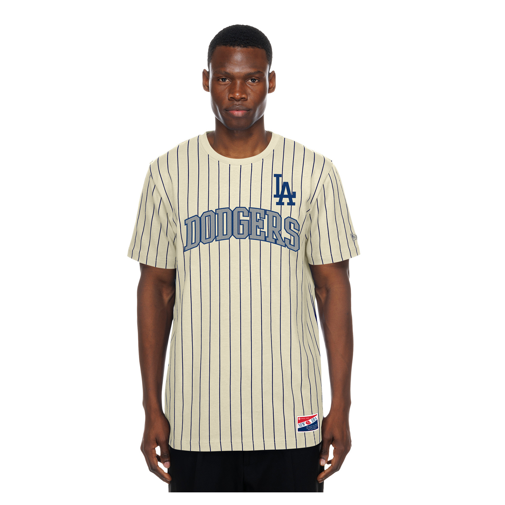 Men's New Era Cream Los Angeles Dodgers Throwback Meshback Pinstripe T-Shirt | Fanatics