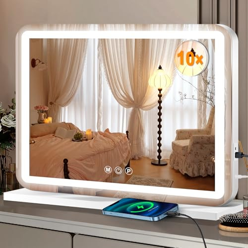 Ratsamee Vanity Mirror with Lights, Led Makeup Mirror，Smart Touch 3 Color Lights, Aluminum Metal Frame,USB Charging Port（23" x 18"） | Amazon (US)