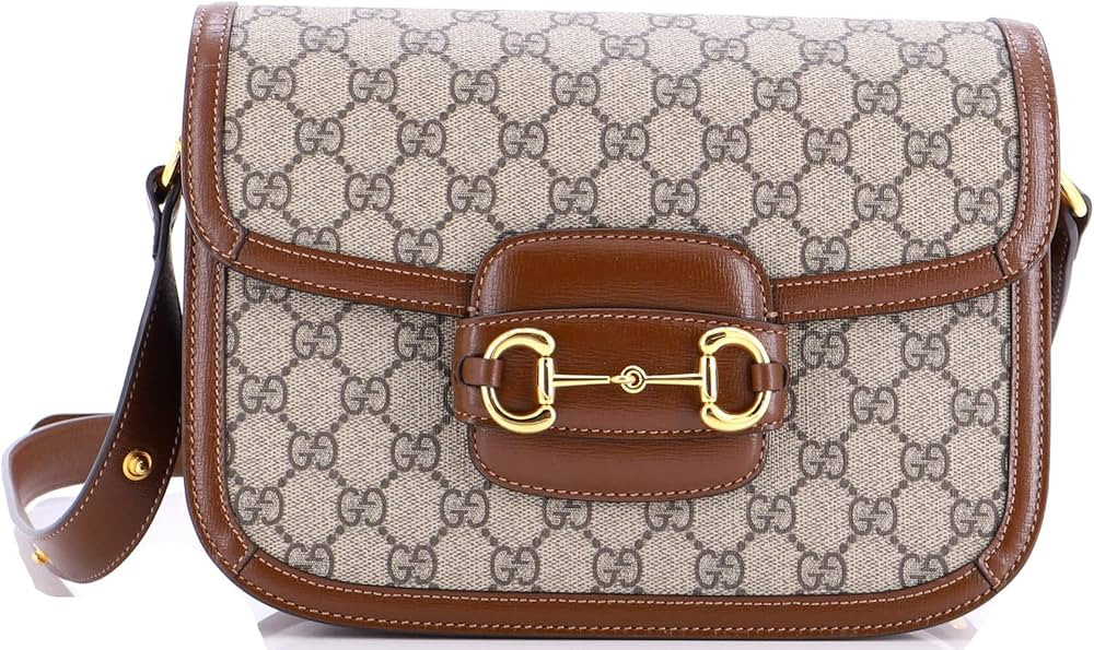 Amazon.com: Gucci, Pre-Loved Horsebit 1955 Shoulder Bag GG Coated Canvas with Leather Small, Brow... | Amazon (US)