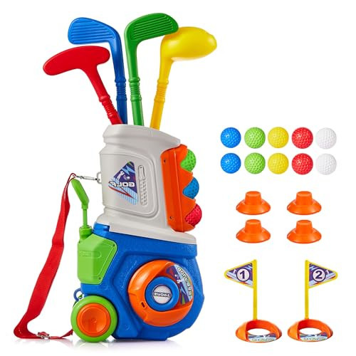 PJG Toddler Golf Set, Plastic Kids Golf Clubs Ages 1 2 3 4 5 Years Old with 4 Golf Clubs and 10 Balls, Indoor and Outdoor Toddler Golf Toys with Cart for Boys and Girls Birthday (Blue) | Amazon (US)