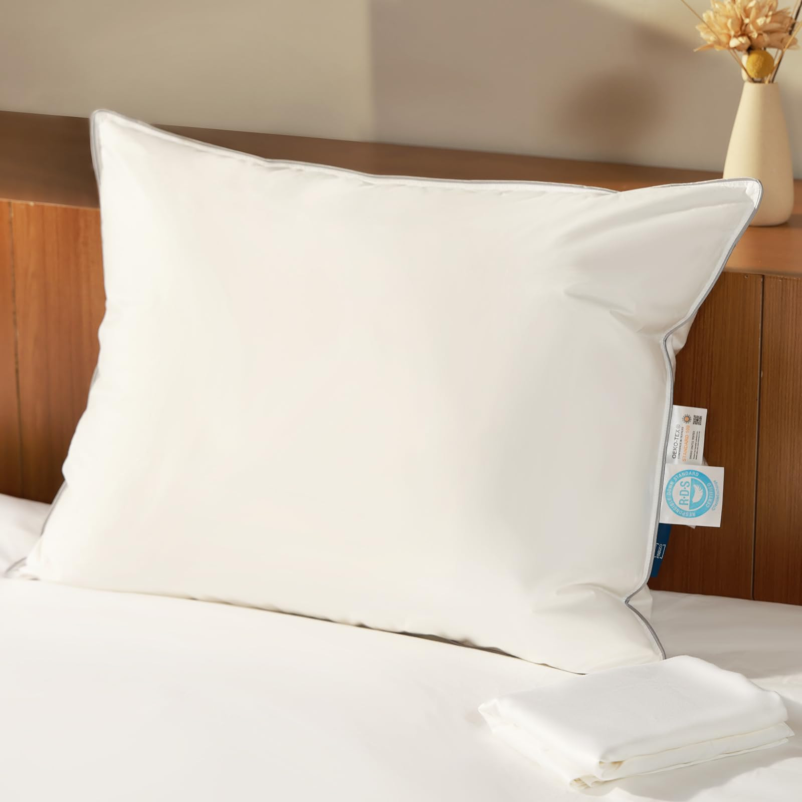 Natural Goose Down Pillows: Luxury Hotel Bed Pillow with 750 Fill Power, White Goose Down Sleeping Pillow with Pillowcase, Soft Pillow for Back, Side, Stomach Sleepers - 1 Pack, King (20" x 34") | Amazon (US)