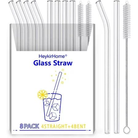 HeykirHome 8-Pack Reusable Glass Straw Size 8 x10 MM Including 4 Straight and 4 Bent with 2 Cleaning | Walmart (US)