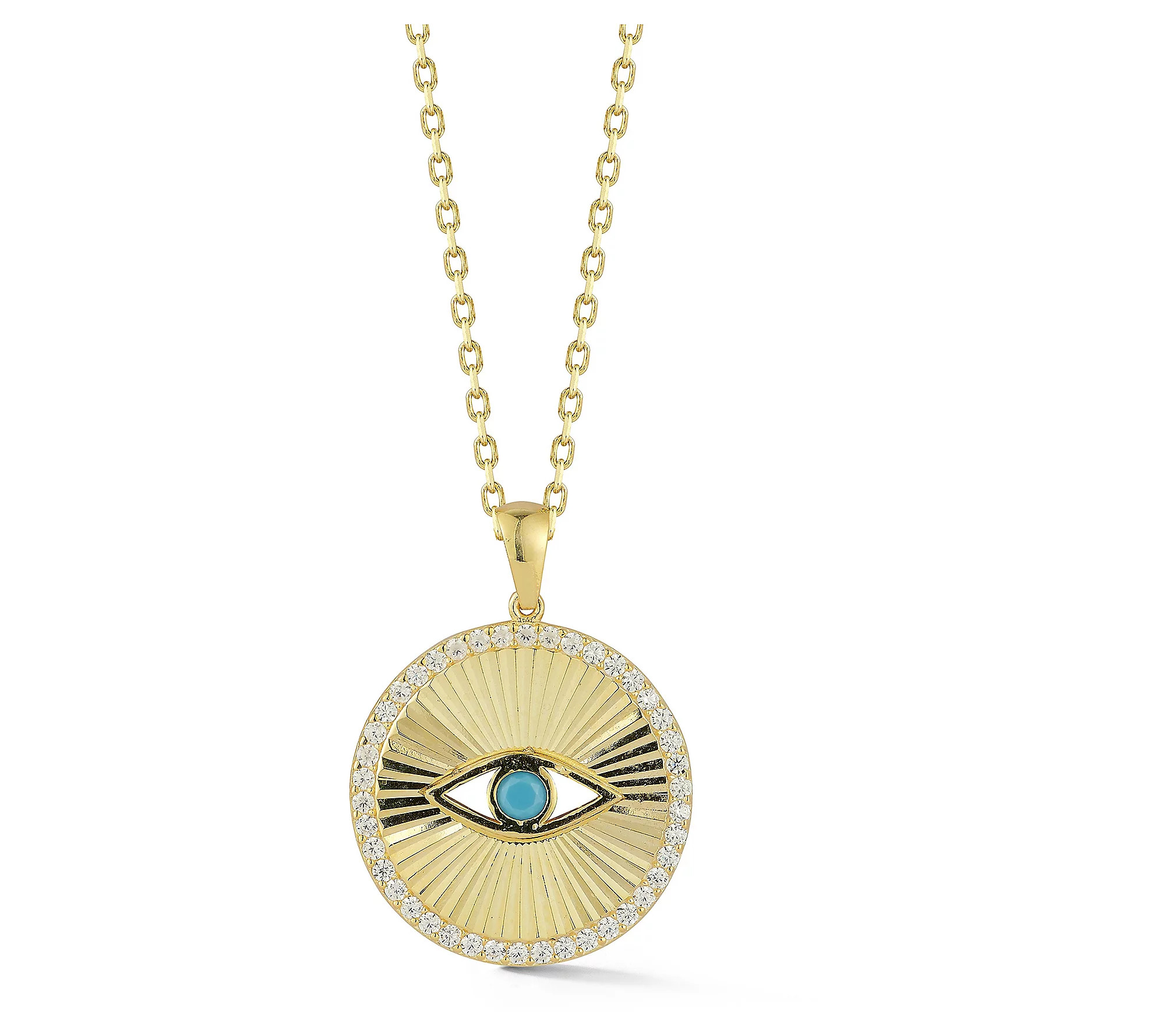 Sterlina Silver Evil Eye Medallion Pendant w/ C hain, Sterling | QVC