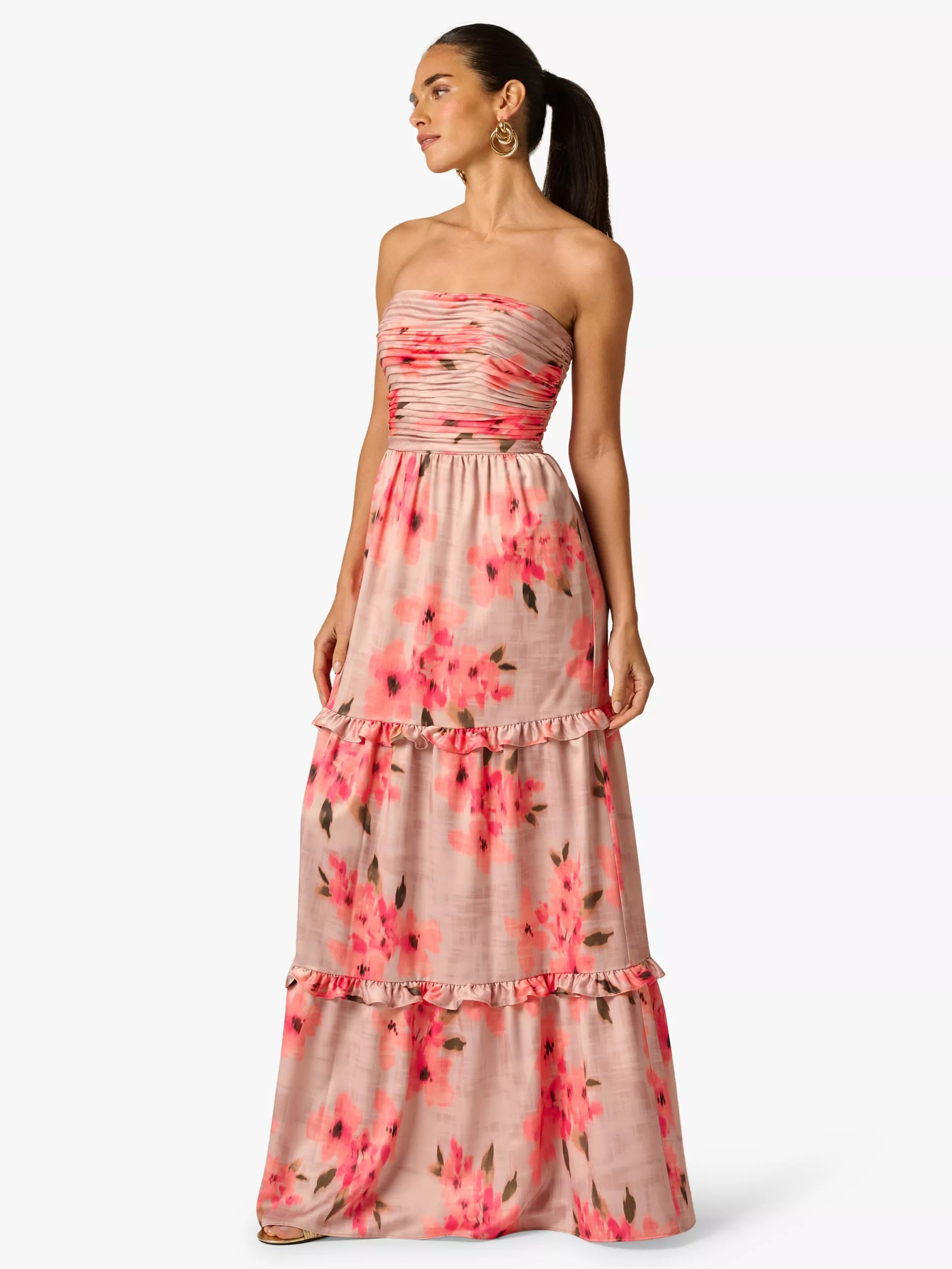 Adrianna By Adrianna Papell Floral Satin Strapless Dress, Pink/Multi | John Lewis (UK)