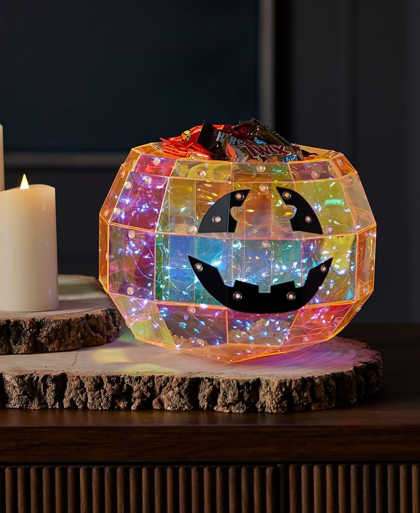 Prismatic Iridescent Pumpkin Candy Box 9", LED lights | Amazon (US)
