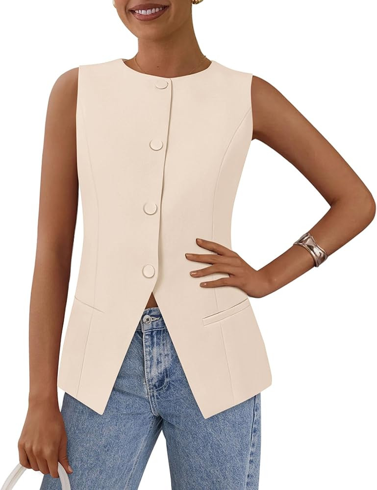 PRETTYGARDEN Women's Summer Suit Vest Tops 2026 Dressy Business Casual Sleeveless Button Down Tre... | Amazon (US)