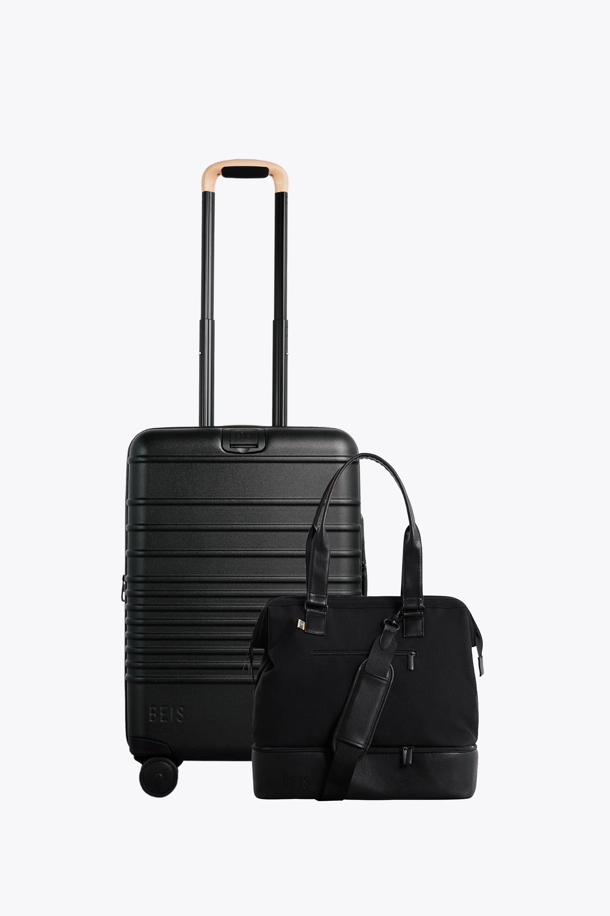 BÉIS 'The Carry-On Starter Set' in Black - Carry On Roller & Mini Weekender Bag Set | BEIS