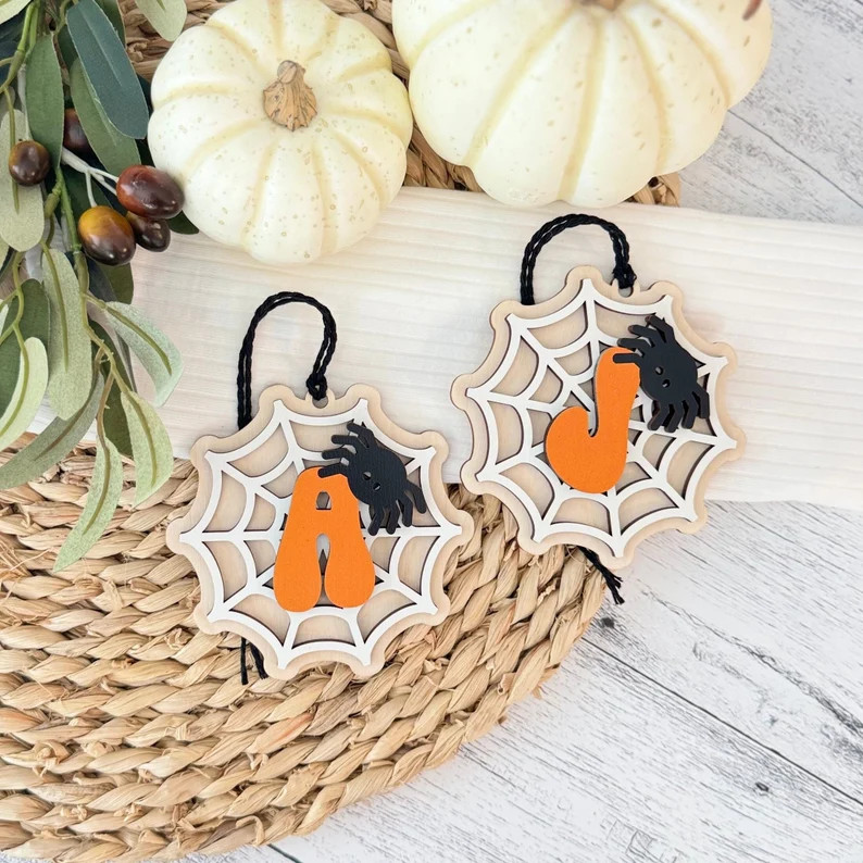 Kids Halloween Bucket Initial Tag // Halloween Letter Tag // Retro Letter Halloween Spider Web Le... | Etsy (US)