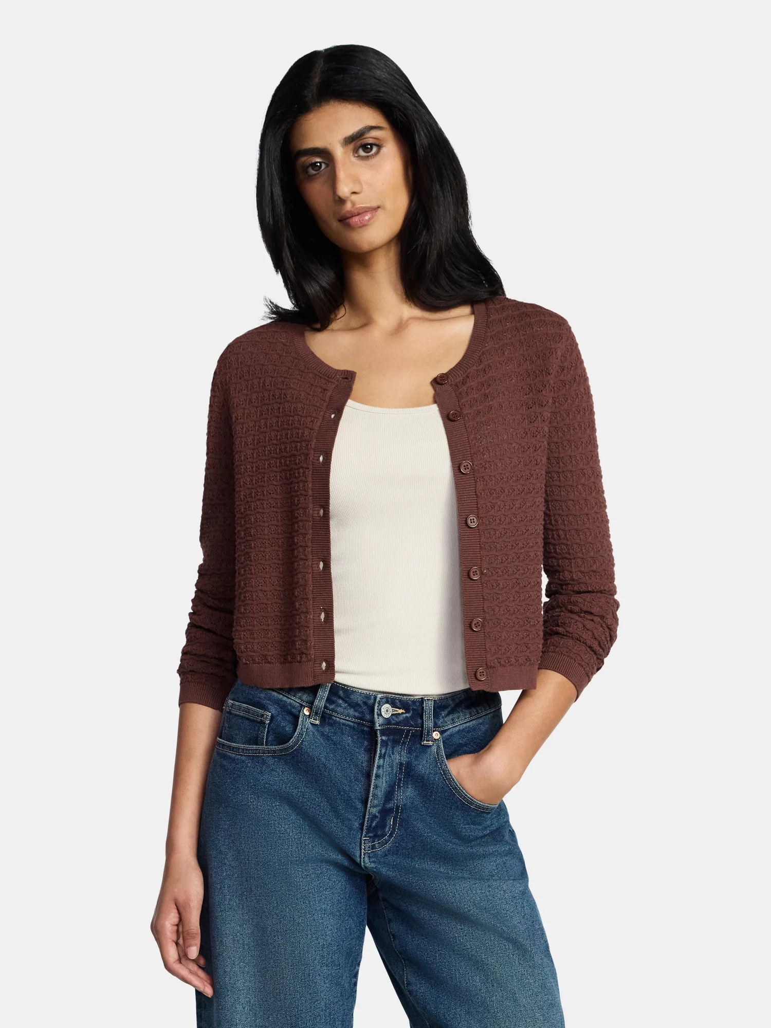 Madden NYC Women's Cotton Crochet Sweater Cardigan, Sizes XXS-XXL | Walmart (US)