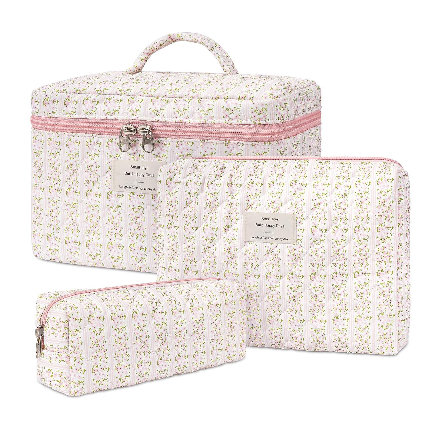 Makeup Bag,Quilted Cosmetic Bags,Large Floral Make Up Organize bag,Makeup Bag Set for Women,Flower Travel Toiletry Bag | Amazon (US)