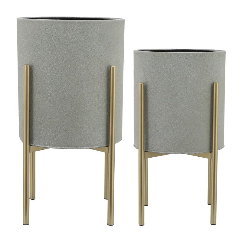 Aida 2 Piece Decorative Metal Plant Pots with Stands for Indoors or Outdoors | Wayfair North America