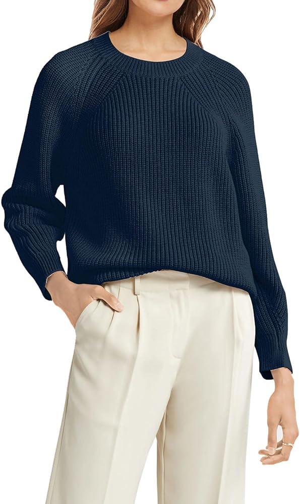Sweater for Women Long Sleeve Crew Neck Loose Fit Pullover Knitted Top 2024 Winter Lightweight Tr... | Amazon (US)