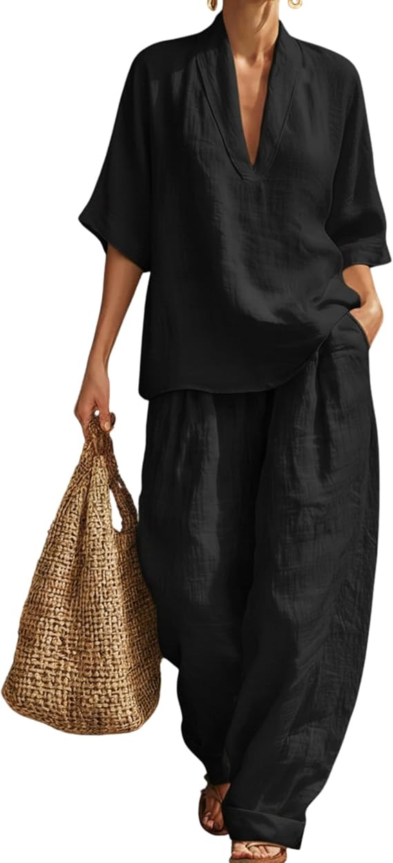 Tanming Two Piece Lounge Sets for Women Linen Set Vacation Beach Travel Outfits Casual Cruise Fas... | Amazon (US)