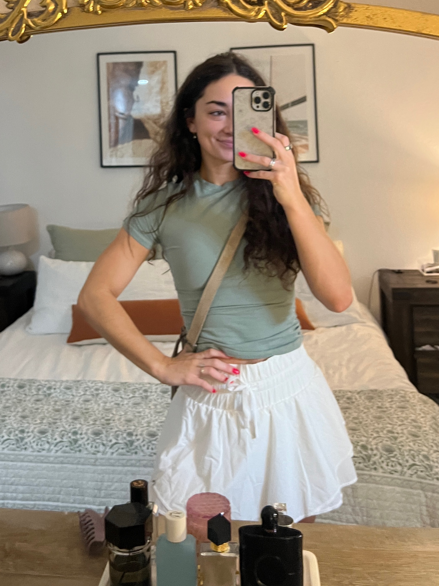 saturday ootd for a coffee run :) wearing a small in the skims top, it’s my fav fitted tee from skims. Let them know I sent you in the survey that comes up if you make a purchase - I don’t make anything from it but it helps my relationship with them :)

Skort is from target and I absolutely love it. Wearing a small!

#LTKstyletip #LTKfindsunder50 #LTKfitness