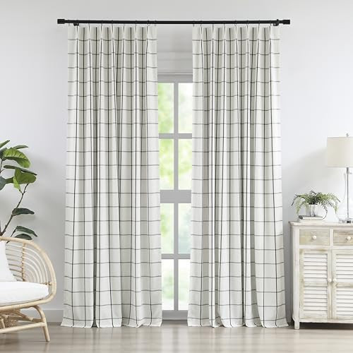 Vision Home Black Plaid Linen Pinch Pleated Full Blackout Curtains Checkered Thermal Insulated Window Panels 95 inch for Bedroom Living Room Darkening Rustic Pinch Pleat Drapes with Hooks 40"Wx95"Lx2 | Amazon (US)