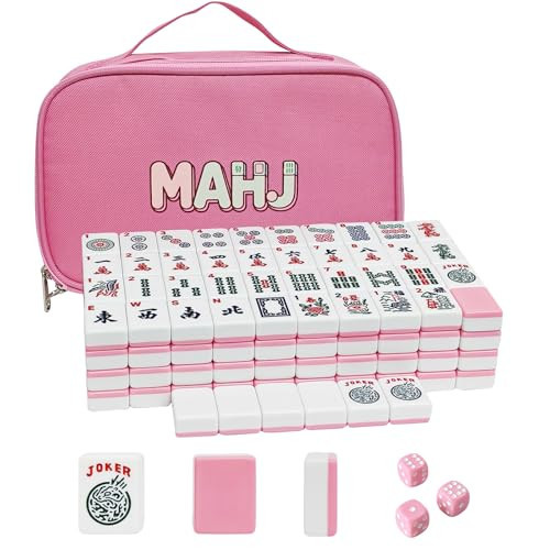 YAQUHO Pink American Mahjong Tile Set - 166 Mahjong Tiles 1.2-inch Engraved Mahjong Sets Cute, Portable Mahjong Game with Carrying Bag and 3 Dices, for Family Game Night | Amazon (US)