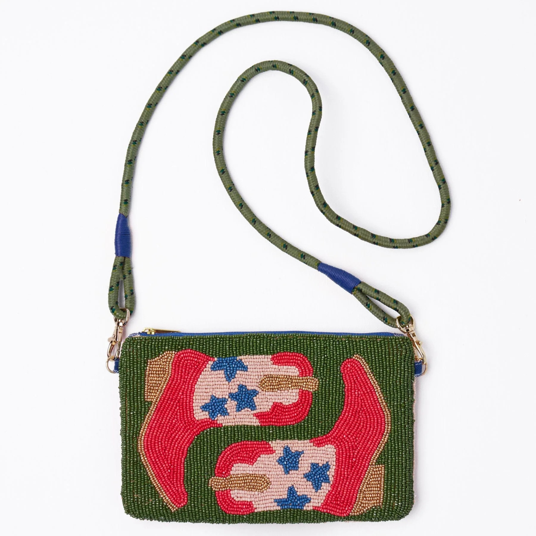 Leila Red Boots Seed Bead Clutch With Strap | INK+ALLOY