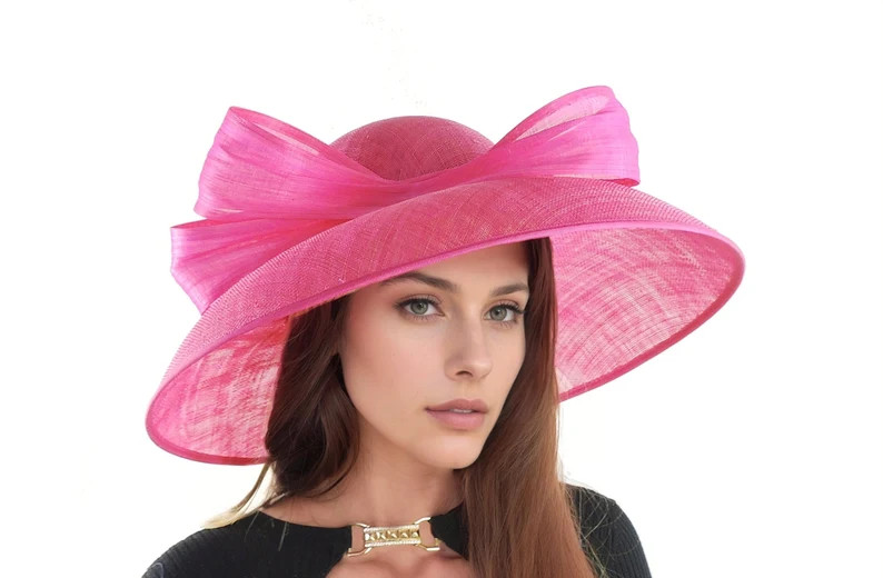 Fuchsia Pink Kentucky Derby Hats Royal Ascot Church Ladies Race Day Tea Garden Party Wide Brim We... | Etsy (US)
