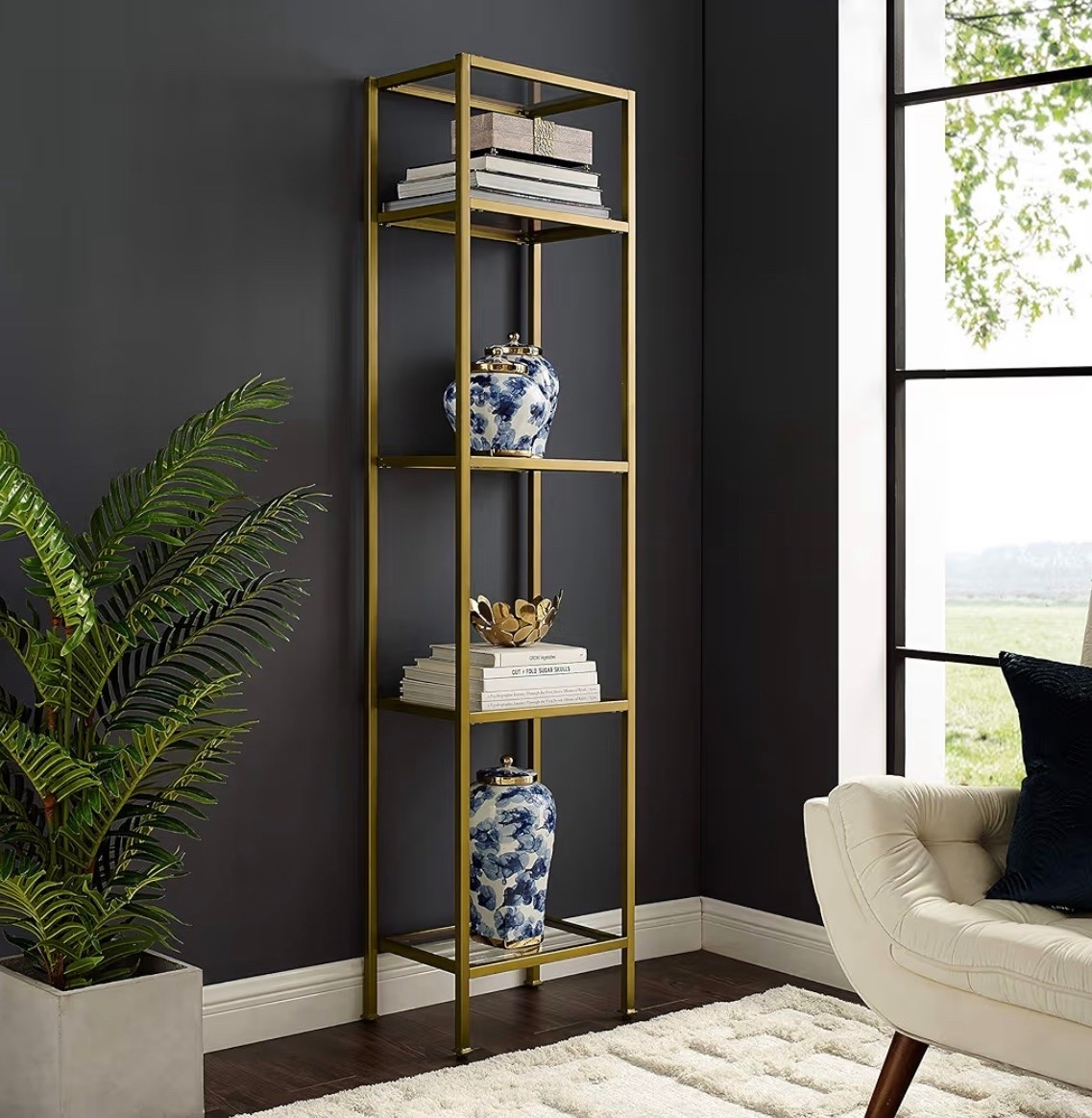 Crosley Furniture Aimee Narrow Bookshelf, Glass Shelves
Bookcase Storage, Gold

#LTKSeasonal #LTKHome #LTKBeauty