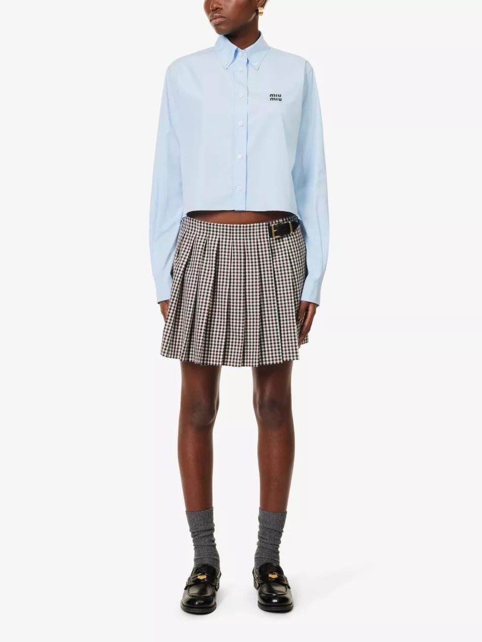 Pleated gingham-check virgin-wool mini skirt | Selfridges
