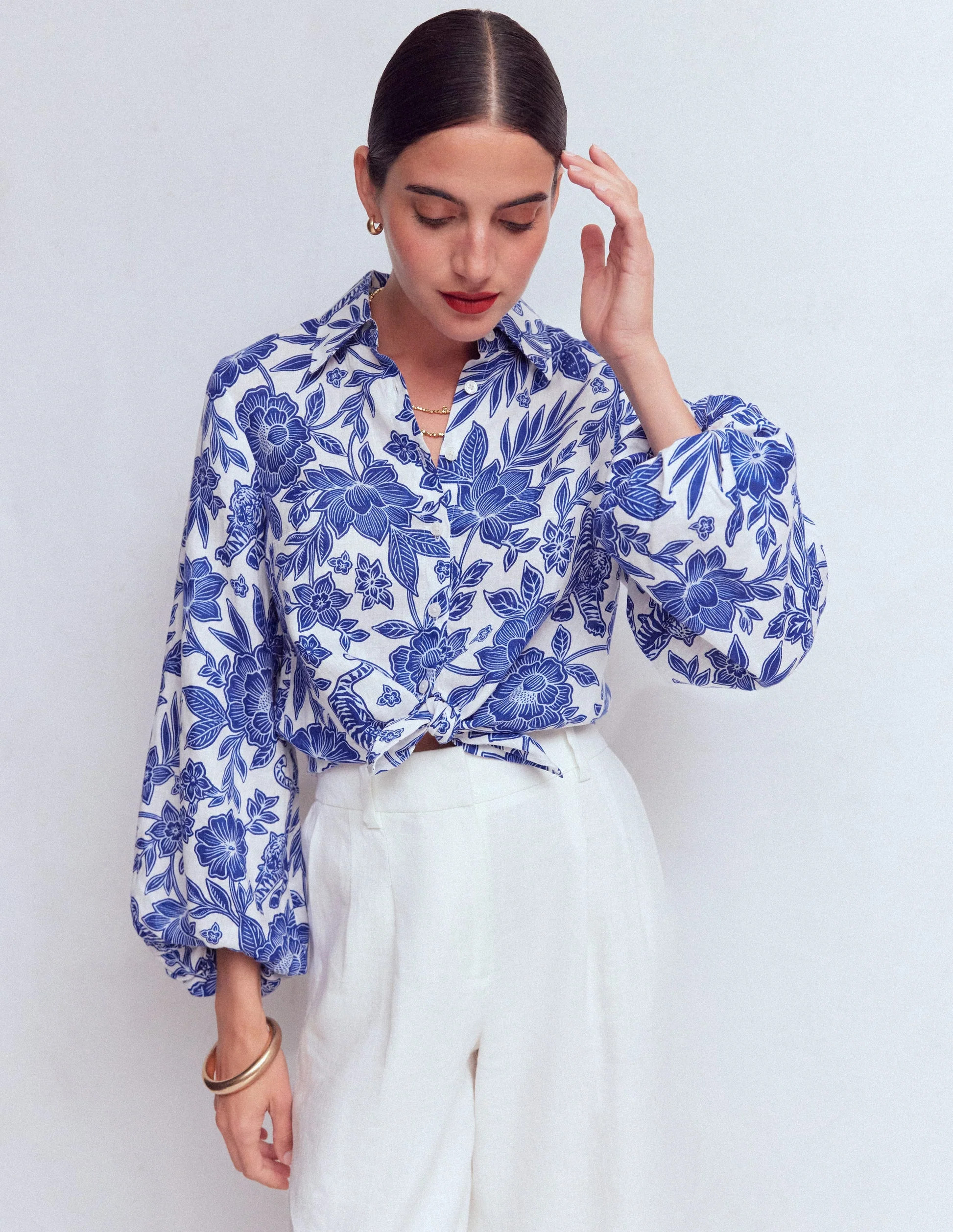 Puff Sleeve Linen Shirt-Sapphire Blue, Tigers Paradise | Boden (US)
