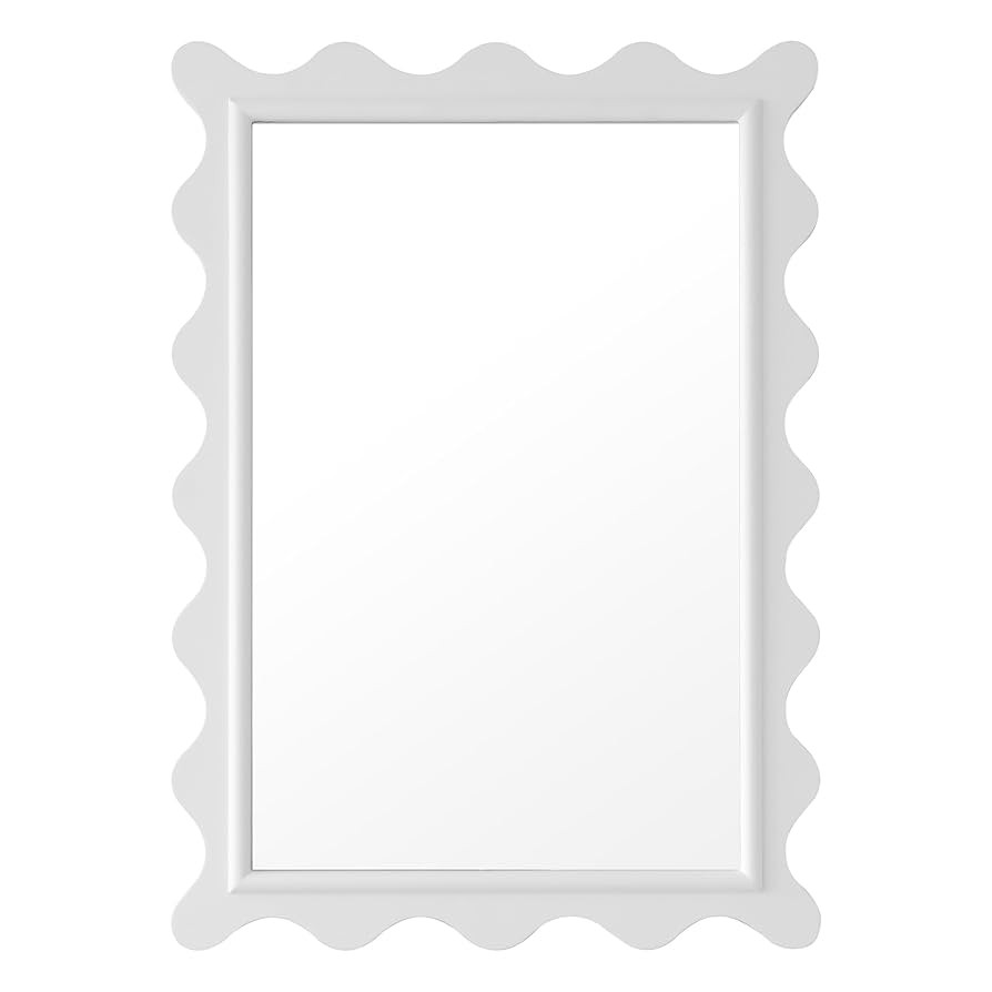 Mirror, Nebuly, Scalloped Wavy Frame Edge, Rectangular, White, 24" x 34" | Amazon (US)