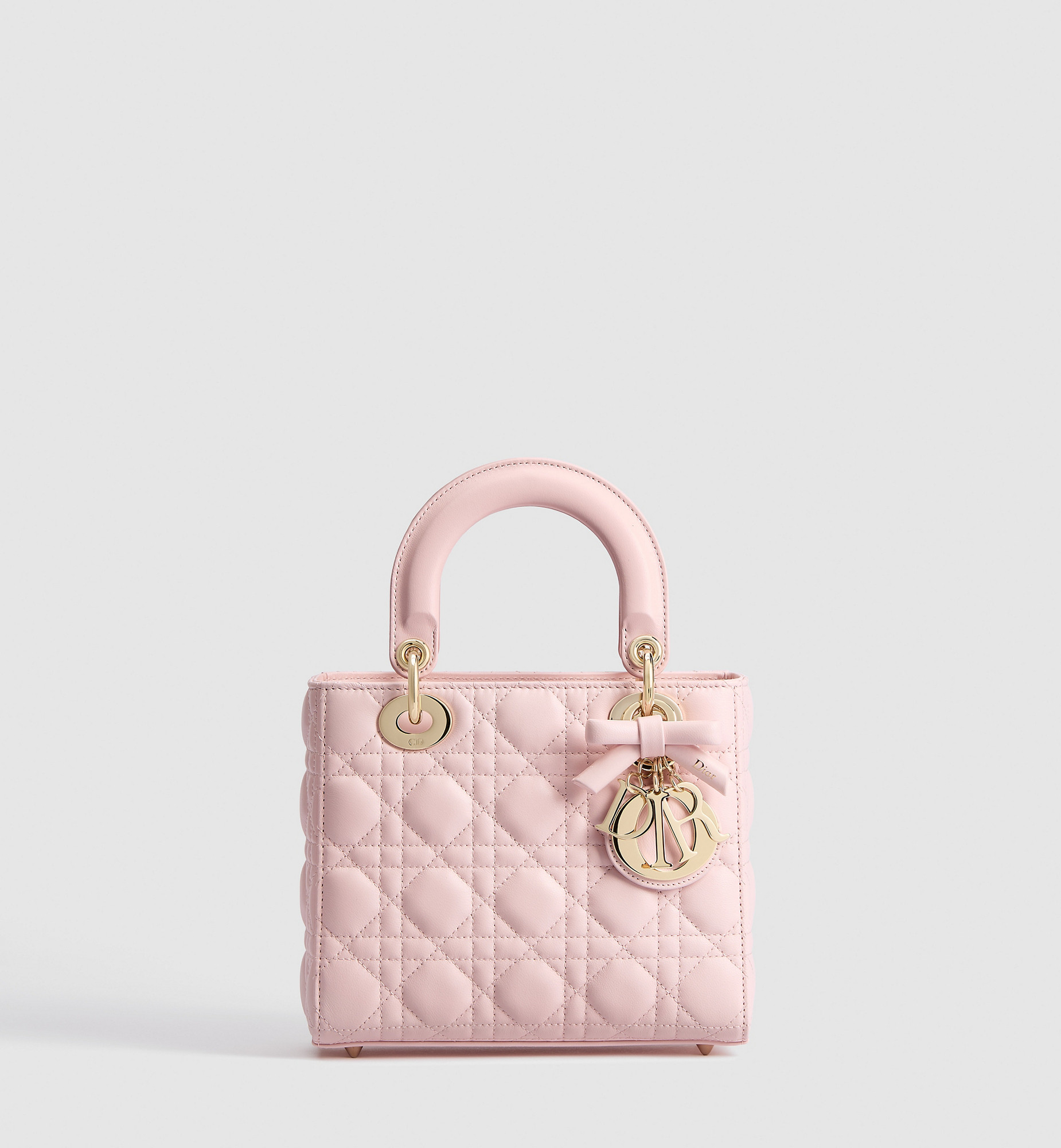Small Lady Dior Bag with Strap Rose Soupir Cannage Lambskin | DIOR | Christian Dior Parfums UK