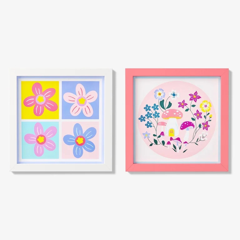 Mainstays Kids Flowers and Mushrooms 2-Piece Framed Wall Art Set | Walmart (US)