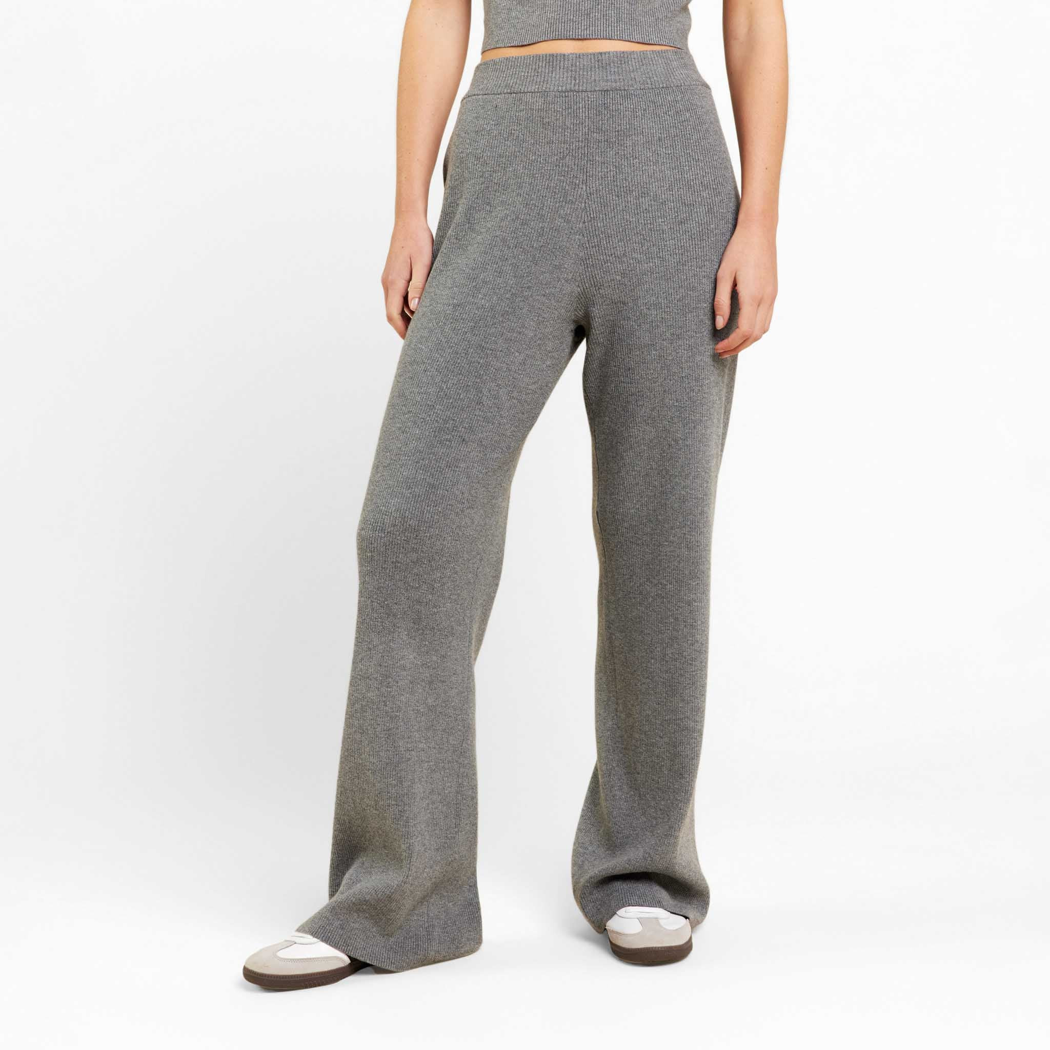 Ribbed Sweater Wide Leg Pant | Charcoal | Nuuds US