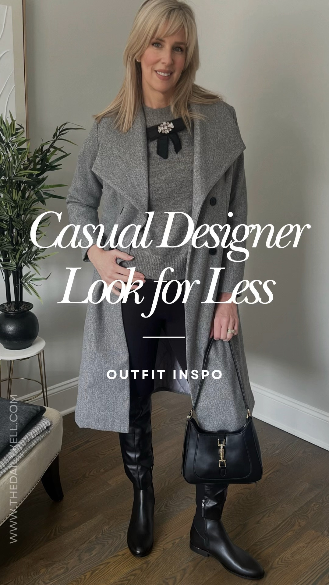 Today’s look is all about how to achieve a classic, designer inspired look for a fraction of the cost.  

These boots are a recent purchase and I absolutely love how similar they look to the more expensive designer ones for about 10% of the cost.  I’m wearing my usual size (11); runs true to size. 

And can we talk about this coat for $65?  It’s soft, has great detail and it’s quilted, so sure to keep you looking stylish but also warm and cozy.  I am wearing a size Medium and it’s roomy enough to wear a thicker sweater underneath without feeling stuffed.  

And my handbag gives off major designer vibes for only $26.  I love the gold hardware.  It also comes in several other colors.  

Black and gray is a classic color combo and it’s easy to create with simple things in your closet 🤗 

Follow me for more designer inspired looks that won’t break the bank 🏦 

#LTKsalealert #LTKstyletip #LTKover40