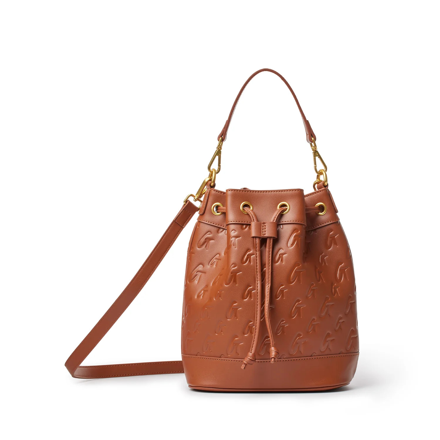 MEDIUM MONOGRAM BUCKET BAG - BROWN | Glam-Aholic Lifestyle
