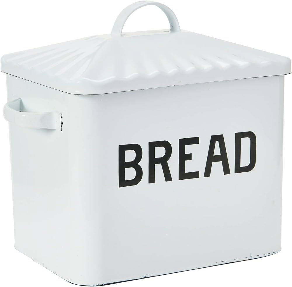 Creative Co-Op Farmhouse Enameled Metal Bread Box with "Bread" Message, White | Amazon (US)