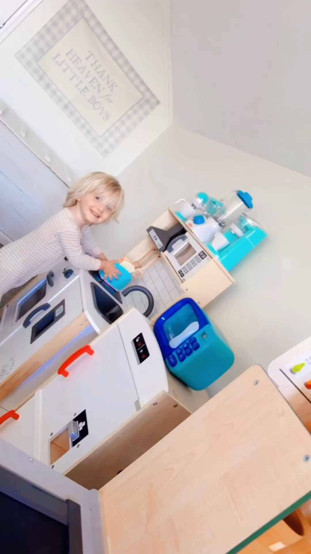 Just a little boy and his play kitchen… these are the days 🤍
